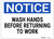 Notice Sign - Wash Hands Before Returning To Work
