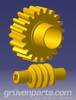 3D CAD rendering of a GM power seat motor worm gear and drive gear assembly for seat height and tilt adjustment.