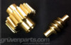 Angled view of the bronze replacement gears for a GM power seat motor, used to fix common plastic gear failures.