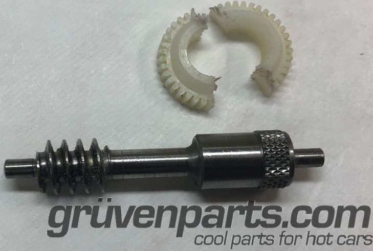 Factory spiral shaft shown with plastic spur gear section removed.