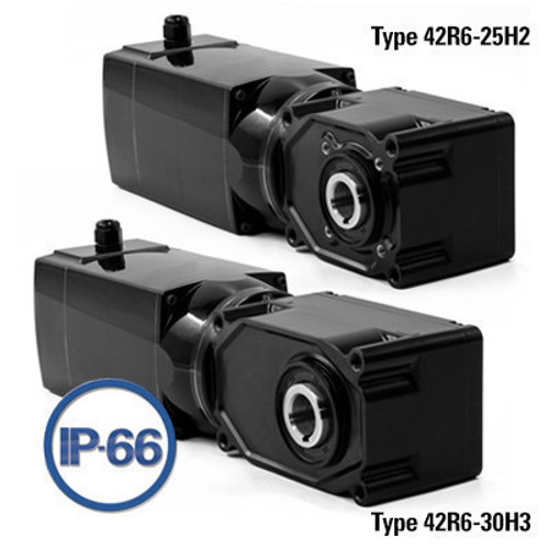 3063, 1/3 Hp, 115 Rpm, 10:90, 160 LB-in., 230/460V, 42R6BEPP-25H2, Connection (07410883C), Hypoid Series 42R6 3-Phase AC Inverter-Duty Right Angle Hollow Shaft Gearmotors