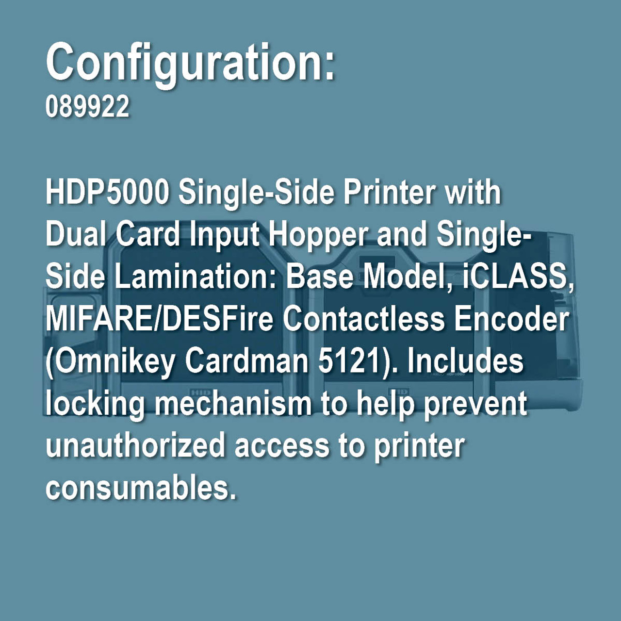 Fargo 089922 HDP5000 Simplex Retransfer ID Card Printer