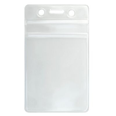 Clear Vinyl Vertical Badge Holder with Resealable Closure, Slot and Chain Holes, 2.4" x 3.6" - Pack of 100
