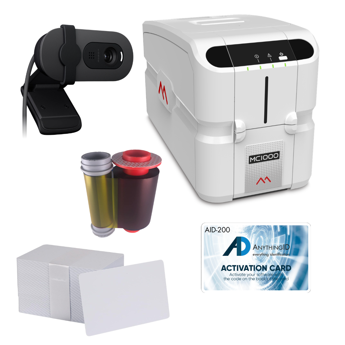 AnythingID™  Matica MC1000 Single-Sided ID Card Printer with AID-200 Software, Webcam, YMCKO Ribbon, and 100 Cards