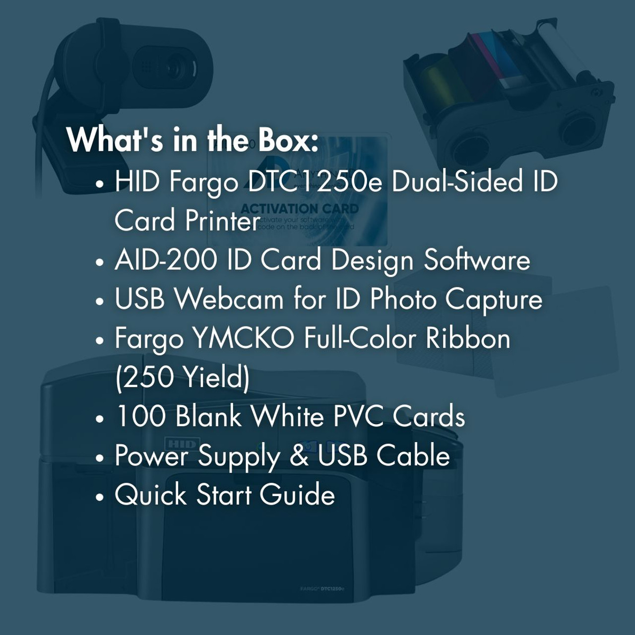 AnythingID Fargo DTC1250e Dual-Sided Printer Bundle with AID-200 Software, Webcam, YMCKO Ribbon, and 100 Cards | AID-50100-200-5
