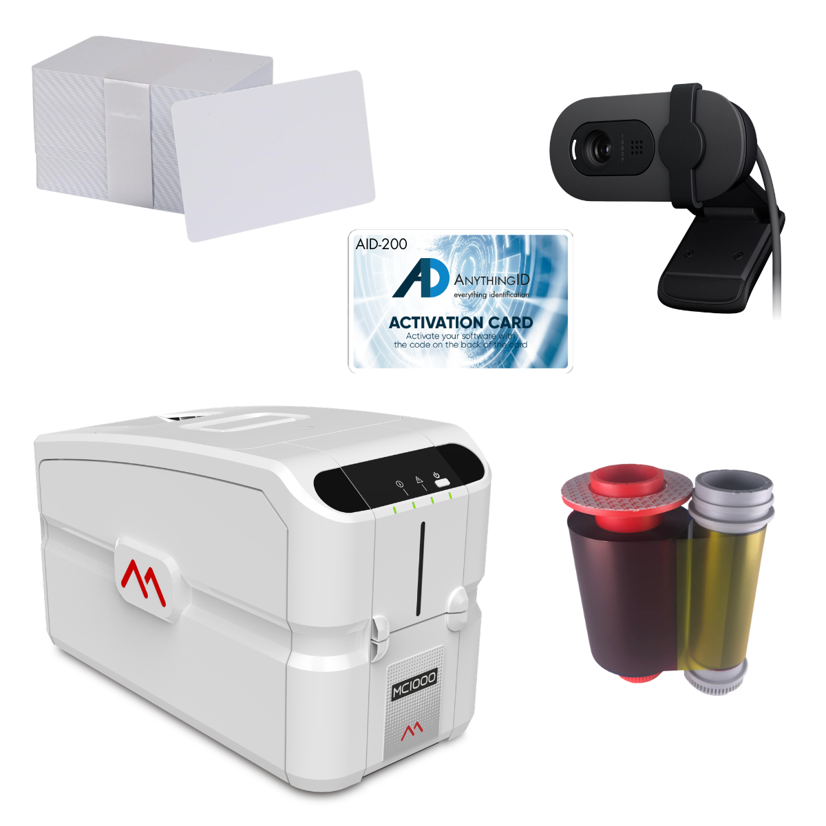 AnythingID™  Matica MC1000 Dual-Sided ID Card Printer with AID-200 Software, Webcam, YMCKO-K Ribbon, and 100 Cards