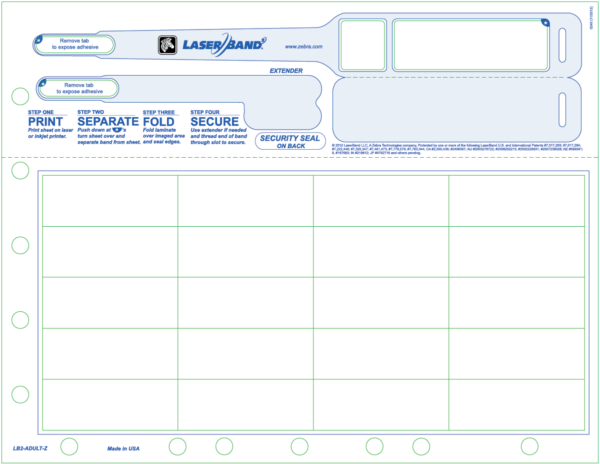 Laserband2 LB2-ADULT-Z Adult Wristband with Zoned Image Area and Labels (1000 Sheets)