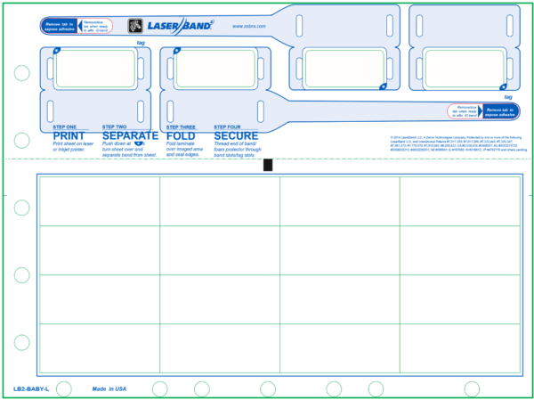 LaserBand2 LB2-BABY-L Baby Wristband with Hang Tag Option ID Tags with 16 Labels (1000 Sheets)
