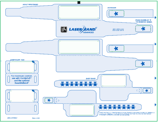 LaserBand2 LB2-L3-FAMILY Labor and Delivery Adult and Baby Wristbands with Tags (500 Sheets)