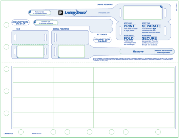 LaserBand2 LB2-PED-L2 Pediatric Wristband and Labels (1000 Sheets)