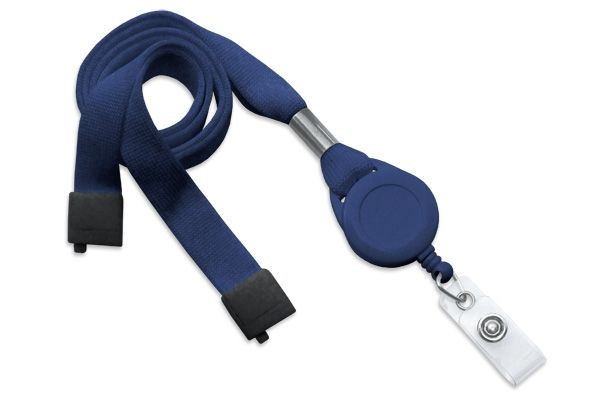 Pack of 100 - 5/8" Flat Tubular Lanyard with Breakaway and Slotted Reel and Clear Vinyl Strap