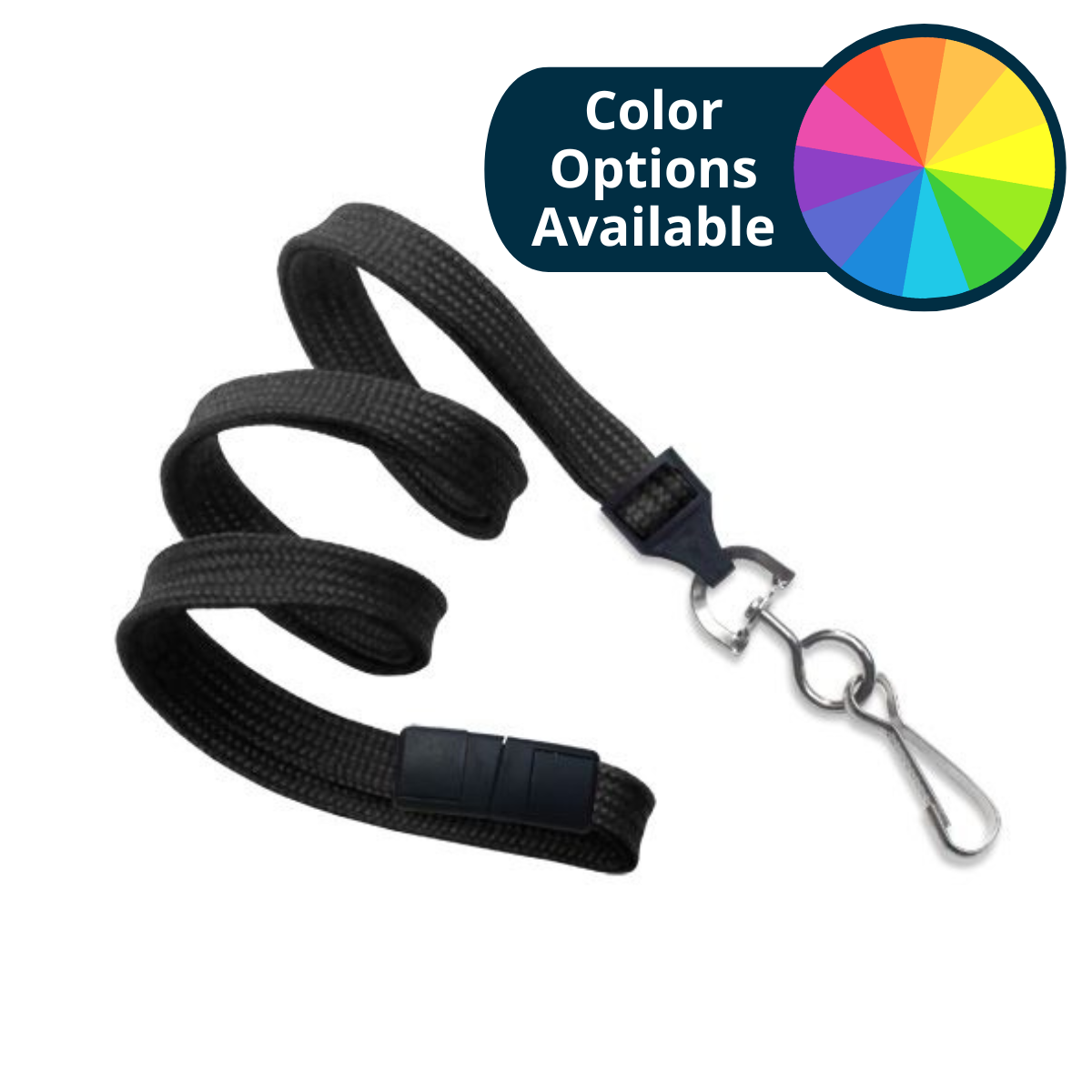 Pack of 100 - 3/8" Flat Braid Lanyard with Breakaway and Swivel Hook