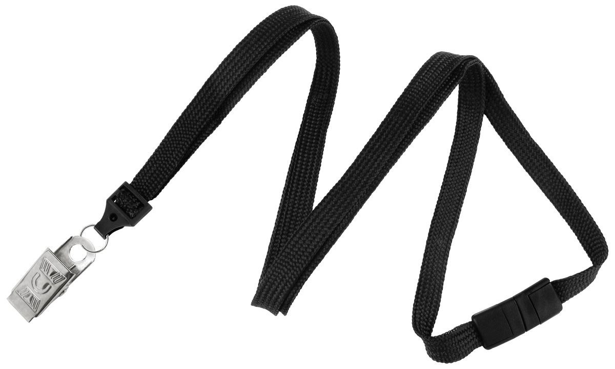 Pack of 100 - 3/8" Flat Braid Lanyard with Breakaway and Bulldog Clip