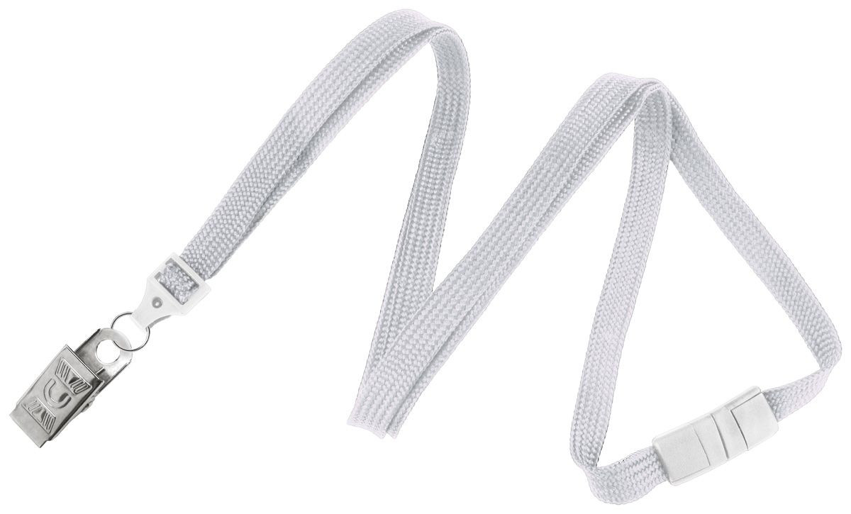 Pack of 100 - 3/8" Flat Braid Lanyard with Breakaway and Bulldog Clip