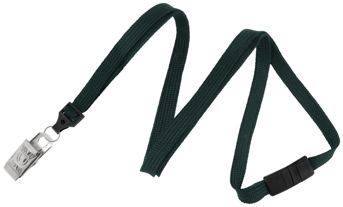 Pack of 100 - 3/8" Flat Braid Lanyard with Breakaway and Bulldog Clip