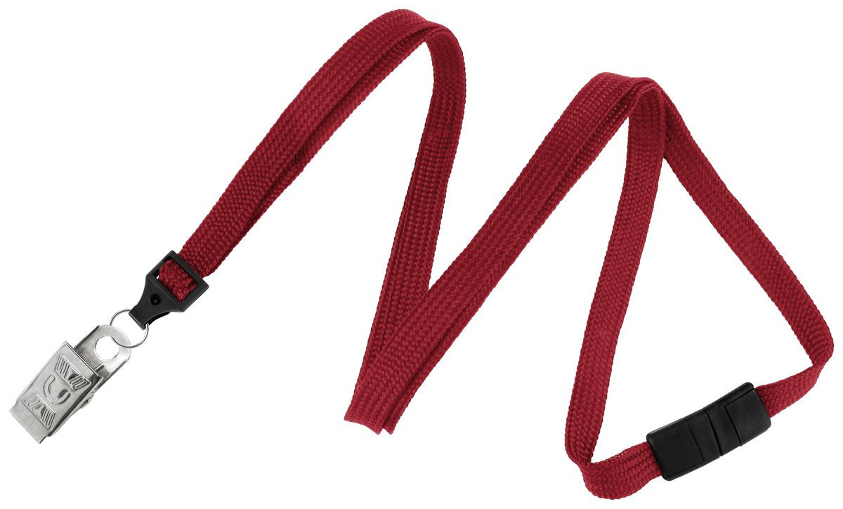 Pack of 100 - 3/8" Flat Braid Lanyard with Breakaway and Bulldog Clip