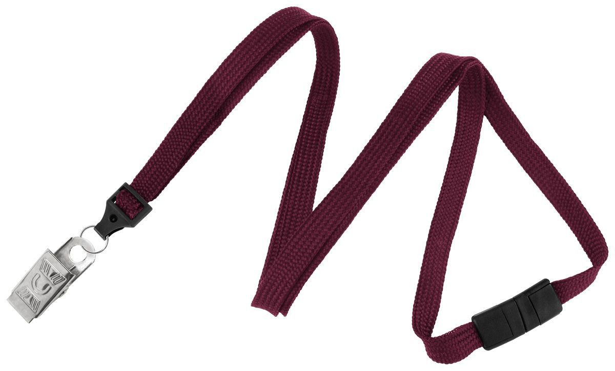 Pack of 100 - 3/8" Flat Braid Lanyard with Breakaway and Bulldog Clip