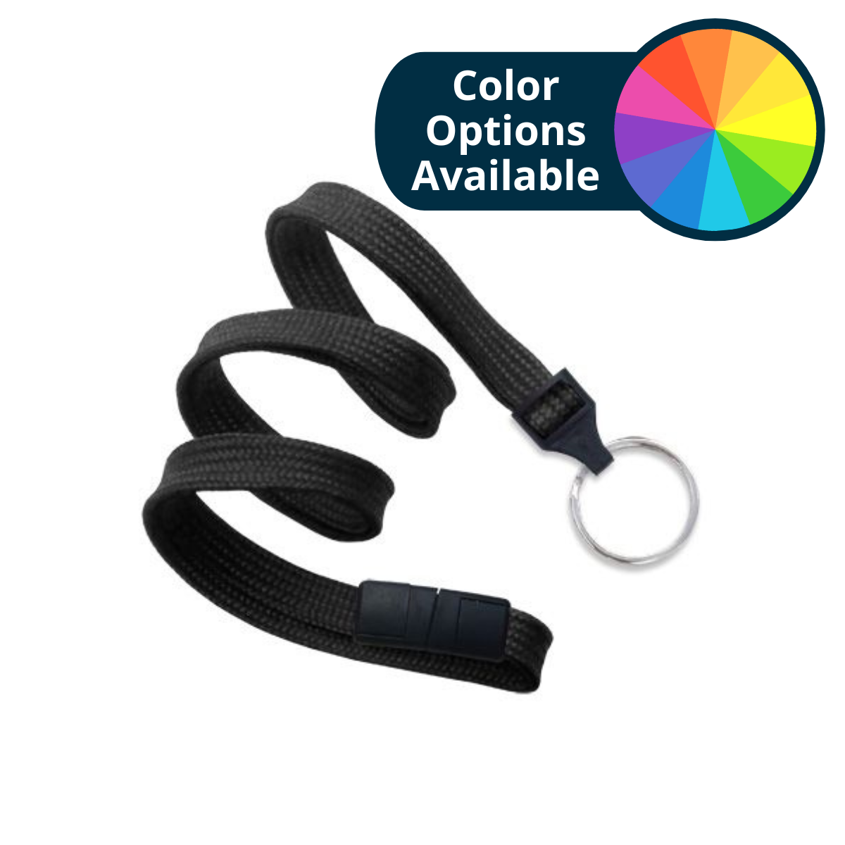 Pack of 100 - 3/8" Flat Braid Lanyard with Breakaway and Split Ring