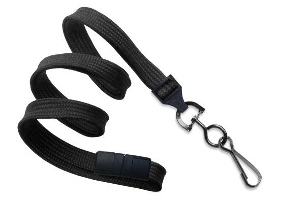 Pack of 100 - 3/8" Flat Braid Lanyard with Breakaway and Black Oxide Swivel Hook