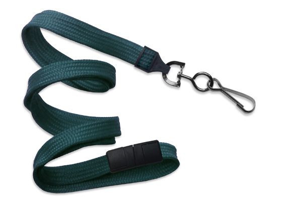 Pack of 100 - 3/8" Flat Braid Lanyard with Breakaway and Black Oxide Swivel Hook