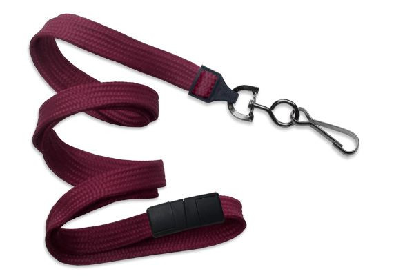 Pack of 100 - 3/8" Flat Braid Lanyard with Breakaway and Black Oxide Swivel Hook