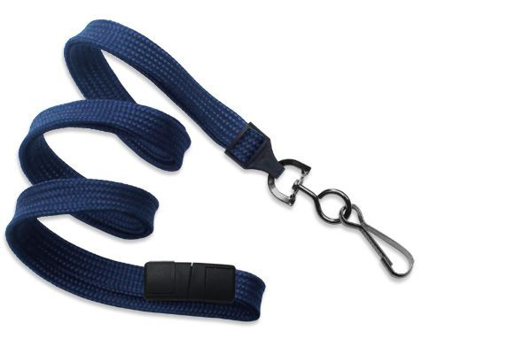 Pack of 100 - 3/8" Flat Braid Lanyard with Breakaway and Black Oxide Swivel Hook