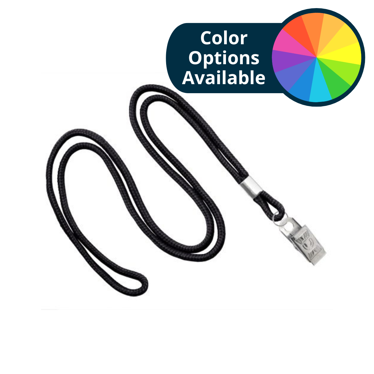 Pack of 100 - 1/8" Round Braid Lanyard with Bulldog Clip