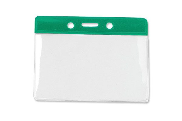 Pack of 100 - Clear Vinyl Horizontal Badge Holder with Color Bar, 3.85" x 2.68"