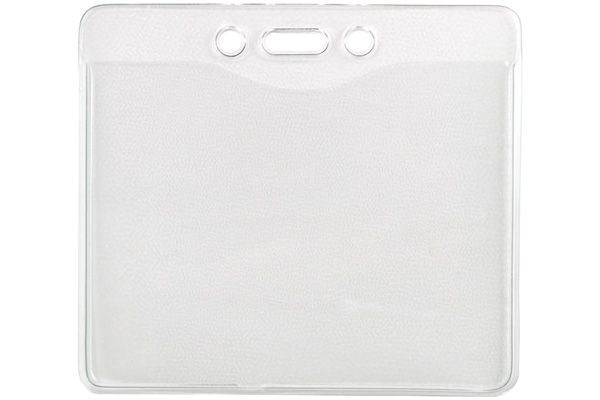 Pack of 100 - Clear Vinyl Horizontal Badge Holder with Slot and Chain Holes, 4" x 3.17"
