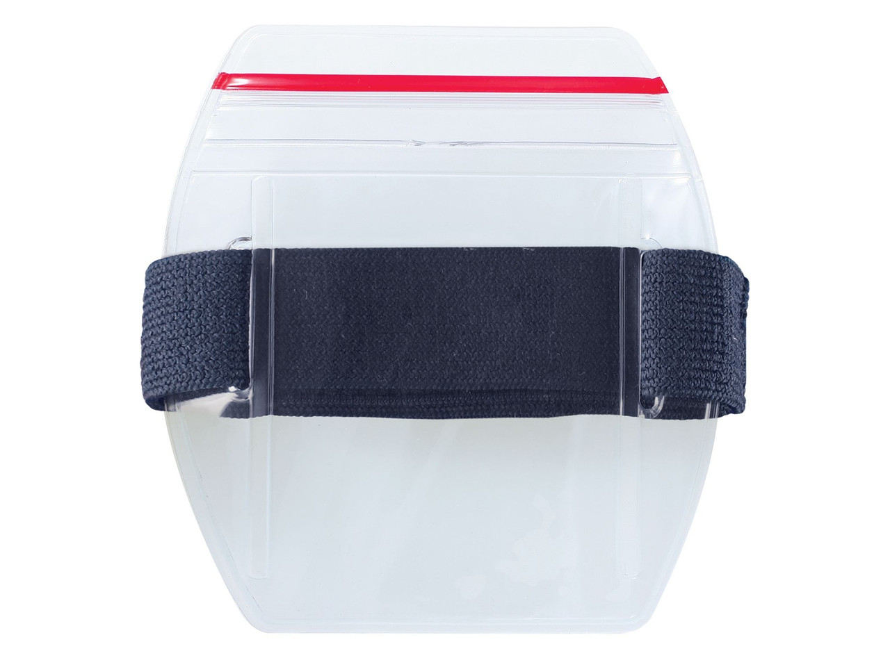 Pack of 25 - Clear Vinyl Vertical Arm Band Badge Holder with Resealable and Blue Strap, 2.2" x 3.38"