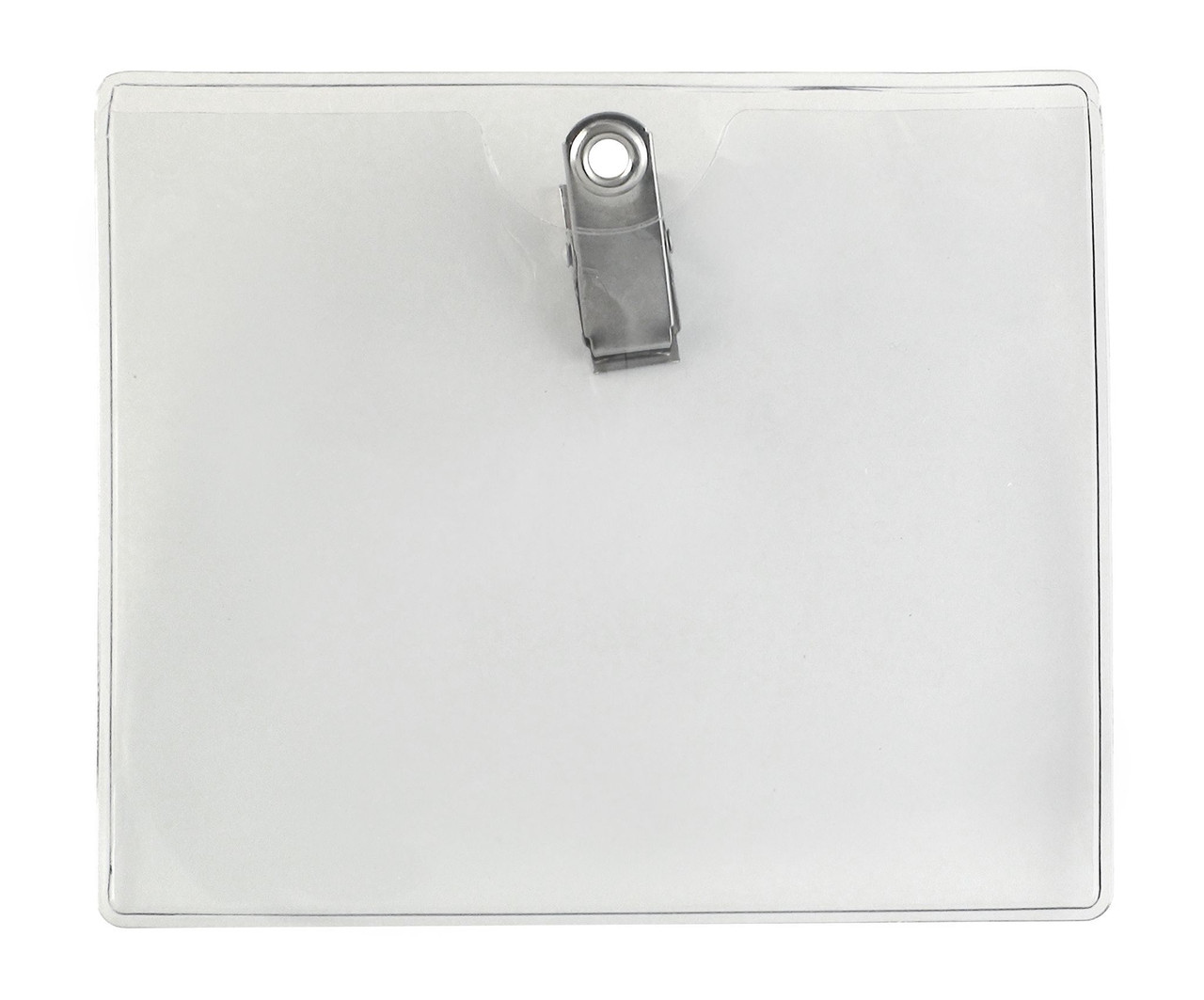 Pack of 100 - Clear Vinyl Horizontal Clip-On Badge Holder 4.25" x 3.5"