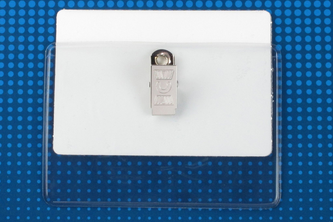 Pack of 100 - Premium Vinyl Horizontal Clip-on Badge Holder 4" x 2.63"