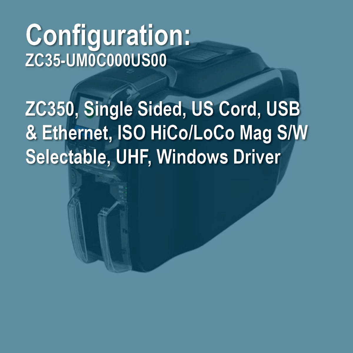 Zebra ZC35-UM0C000US00 ZC350 Simplex ID Card Printer