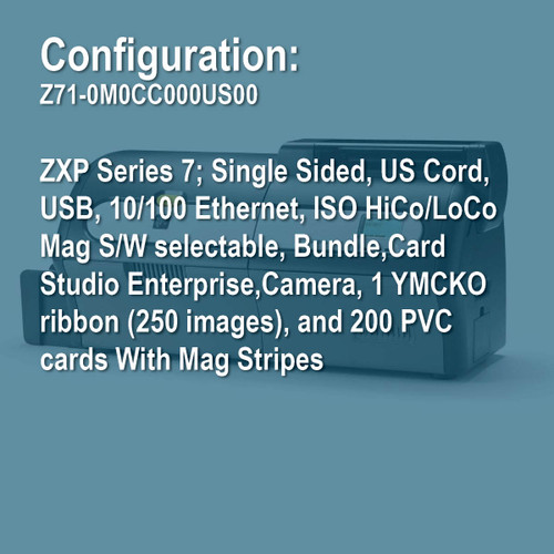 Zebra Z71-0M0CC000US00 ZXP7 Simplex ID Card Printer Bundle