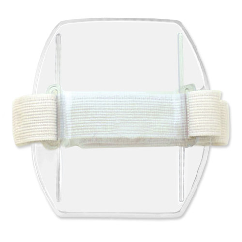 Clear Vinyl Vertical Arm Band Badge Holder with White Strap, 2.38" x 3.38" - Pack of 25