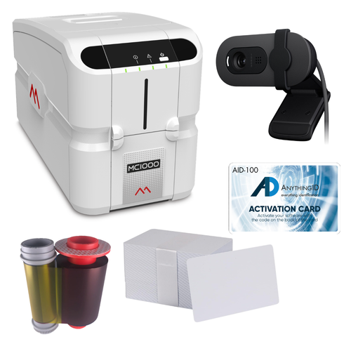 AnythingID Matica MC1000 Single-Sided ID Card Printer with AID-100 Software, Webcam, YMCKO Ribbon, and 100 Cards