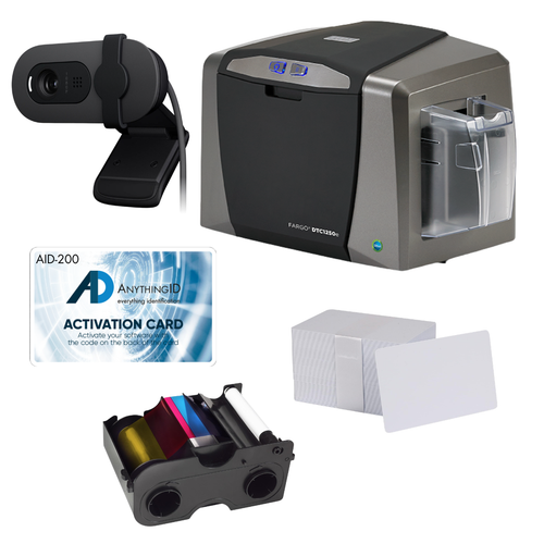 AnythingID FARGO DTC1250e Single-Sided Printer Bundle with AID-200 Software, Webcam, YMCKO Ribbon, and 100 Cards | AID-50000-200-5