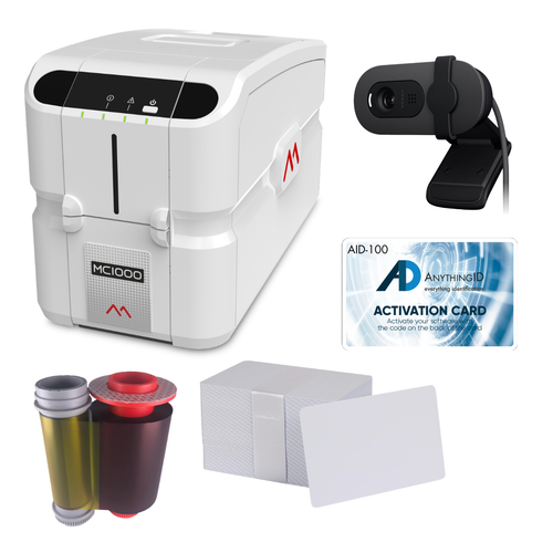 AnythingID Matica MC1000 Dual-Sided ID Card Printer with AID-100 Software, Webcam, YMCKO Ribbon, and 100 Cards