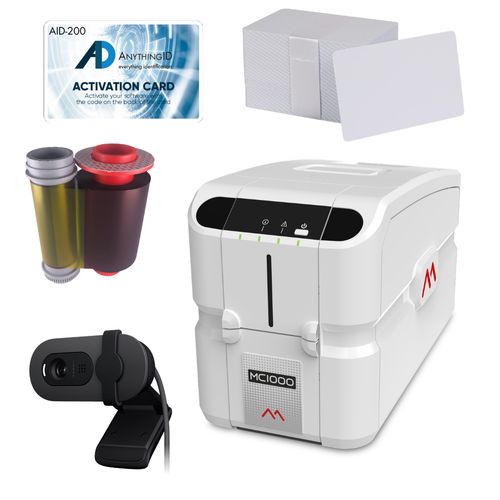 AnythingID Matica MC1000 Dual-Sided ID Card Printer with AID-200 Software, Webcam, YMCKO Ribbon, and 100 Cards