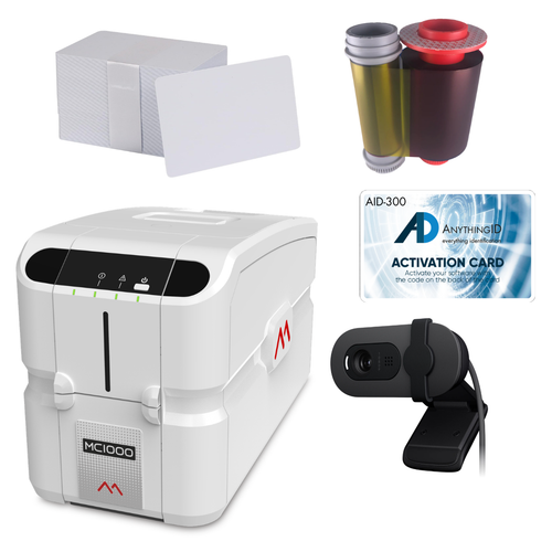 AnythingID Matica MC1000 Dual-Sided ID Card Printer with AID-300 Software, Webcam, YMCKO Ribbon, and 100 Cards