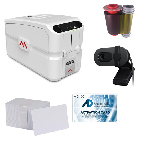 AnythingID Matica MC1000 Dual-Sided ID Card Printer with AID-100 Software, Webcam, YMCKO-K Ribbon and 100 Cards