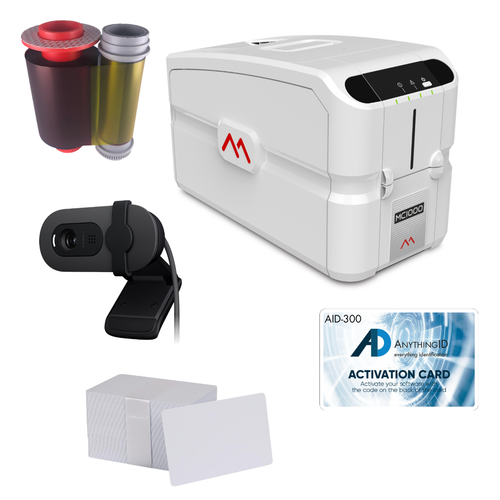 AnythingID Matica MC1000 Dual-Sided ID Card Printer with AID-300 Software, Webcam, YMCKO-K Ribbon, and 100 Cards