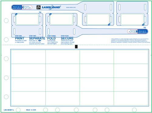 LaserBand2 LB2-BABY-L Baby Wristband with Hang Tag Option ID Tags with 16 Labels (1000 Sheets)