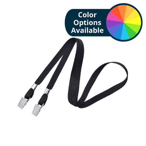 Pack of 100 - 3/8" Flat Open-Ended Lanyard with Two Bulldog Clips