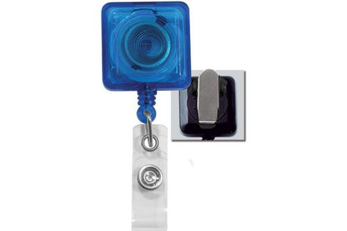 Pack of 50 - Square Badge Reel with Spring Clip and Clear Strap