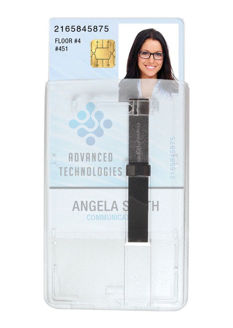 Pack of 50 - Clear Rigid Plastic Vertical Smart Card Holder with Slide Ejector 2.28" x 3.6"