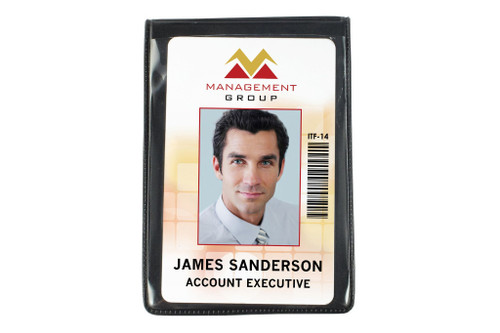 Pack of 50 - Black Vinyl Vertical 1-Pocket Magnetic Badge Holder 2.35" x 3.25"