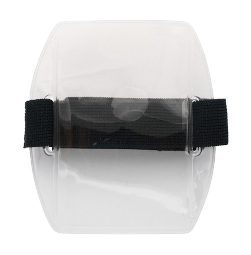Pack of 25 - Clear Vinyl Vertical Arm Band Badge Holder with Blue Strap, 2.75" x 3.8"
