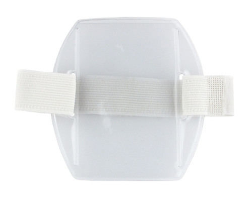 Pack of 25 - Clear Vinyl Vertical Arm Band Badge Holder with White Strap, 2.75" x 3.8"