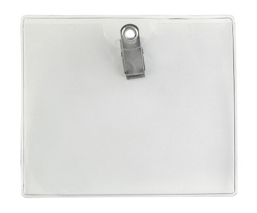 Pack of 100 - Clear Vinyl Horizontal Clip-On Badge Holder 4.25" x 3.5"